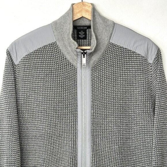 Calvin Klein Mens Waffle Knit Cotton Mock Neck Full Zip Jacket Gray Size Large - Picture 3 of 14